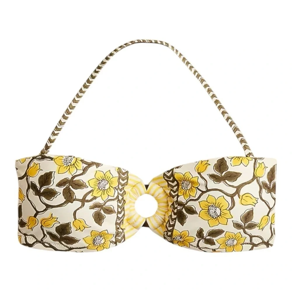 J Crew Yellow O-ring Bandeau Bikini Top in Daffodil Daze Block Print Women Sz L